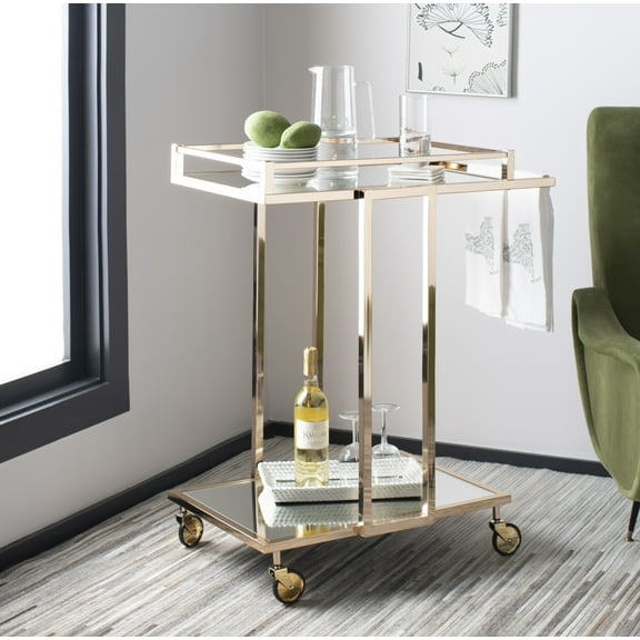SAFAVIEH Capri 2 Tier Modern Glam Rectangle Bar Cart with Casters, Gold