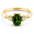 thumbnail image 2 of Gem Stone King 18K Yellow Gold Plated Silver Green Chrome Diopside and White Zirconia 3-Stone Rings for Women (1.26 Cttw, Gemstone, Oval 8X6MM, Available in Size 5, 6, 7, 8, 9), 2 of 4