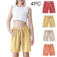 thumbnail image 2 of Gfyviroh 4 Pack Kids Casual Shorts Little and Big Girls Drawstring Elastic Waist Shorts Solid Wide Leg Cotton Linen Shorts,Sizes 2-12 Years, 2 of 9