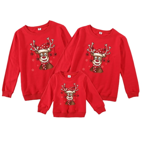 Txlixc Family Matching Christmas Sweatshirt, Fawn Print Holiday Tops for Men/Women/Baby