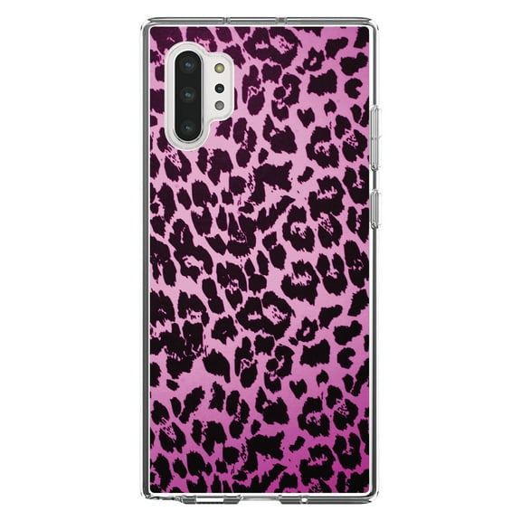 DistinctInk Clear Shockproof Hybrid Case for Galaxy Note 10 PLUS (6.8" Screen) - TPU Bumper, Acrylic Back, Tempered Glass Screen Protector - Pink Purple Leopard Skin Spots
