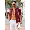 thumbnail image 4 of COOFANDY Mens Knit Polo Casual Stylish Collared Shirt Short Sleeve Crochet Button Down Shirt Beach Vacation Striped Shirts, 4 of 6