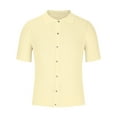 thumbnail image 4 of IYTR Mens Shirt Fashion Breathable Hollow Out Knit Textured Shirt Casual Solid Color Summer Comfy Button Up Lapel Short Sleeve T Shirts Beige L, 4 of 6