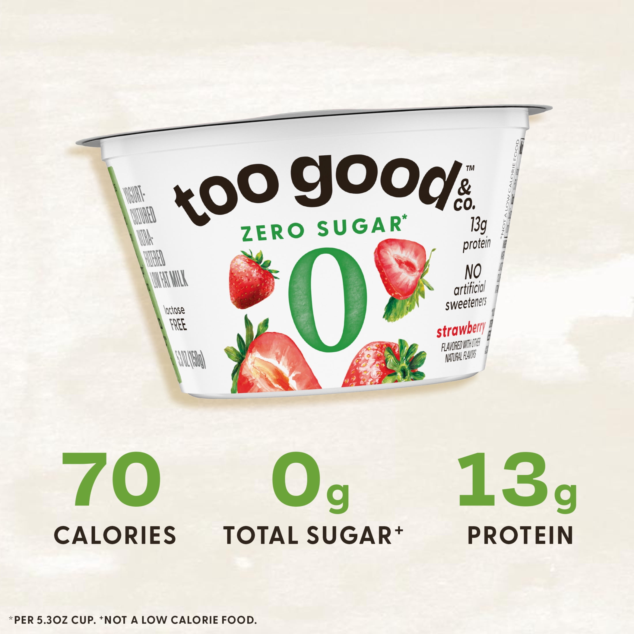 Too Good & Co. Zero Sugar Strawberry Yogurt-Cultured Ultra-Filtered Low Fat Milk Product Cup, 5.3 OZ