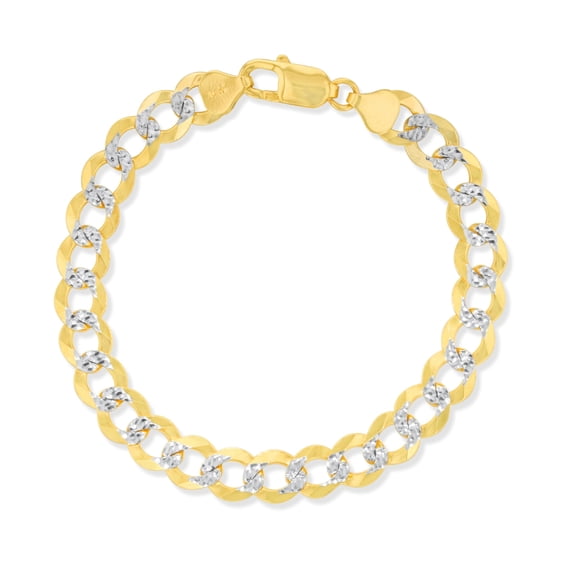 10k Yellow Gold and White Gold 8.5mm Solid Two-Tone Curb Cuban Chain Bracelet or Anklet