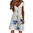 thumbnail image 2 of Robes d'Été Robe de Mode Femmes Casual V Cou Impression en Vrac Élastique à Manches Courtes Robe Bleu S, 2 of 5