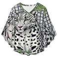 thumbnail image 4 of Snow Leopard Lush Tropical Foliage Women's V-Neck Blouse With 3/4 Ruffled Bell Sleeves Casual Top Ladies Blouses, 4 of 7