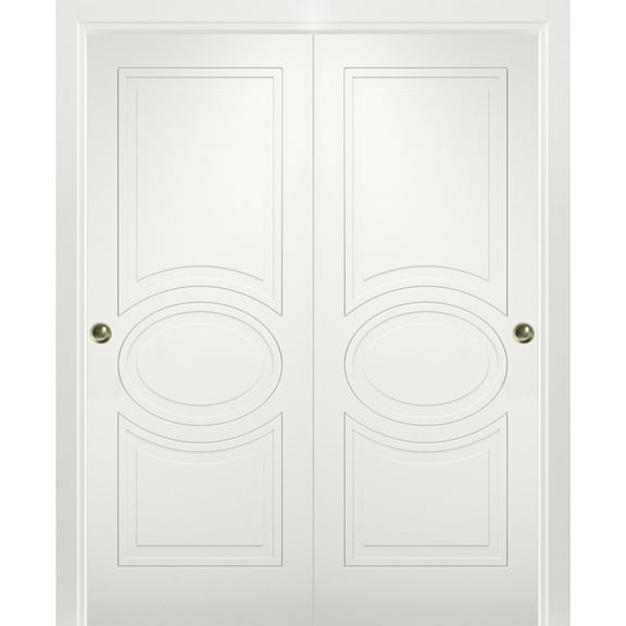 Sliding Closet Bypass Doors 72 x 80 inches / Mela 7001 Matte White / Rails Hardware Set / Wood Solid Bedroom Wardrobe Doors