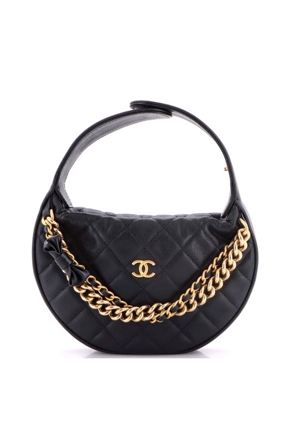 Pre-Owned Double Chain Bow Hobo Pouch Quilted Caviar Mini By Rebag