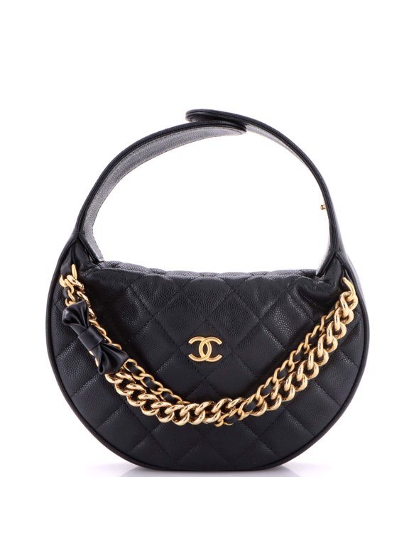 Pre-Owned Double Chain Bow Hobo Pouch Quilted Caviar Mini By Rebag