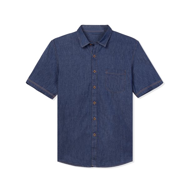 Camisa vaquera para hombre Unique Bargains con botones azul marino pequeña