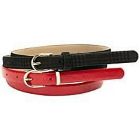 Giani Bernini Plaid & Smooth Belts, Set of 2, Dark Red/Black, Large
