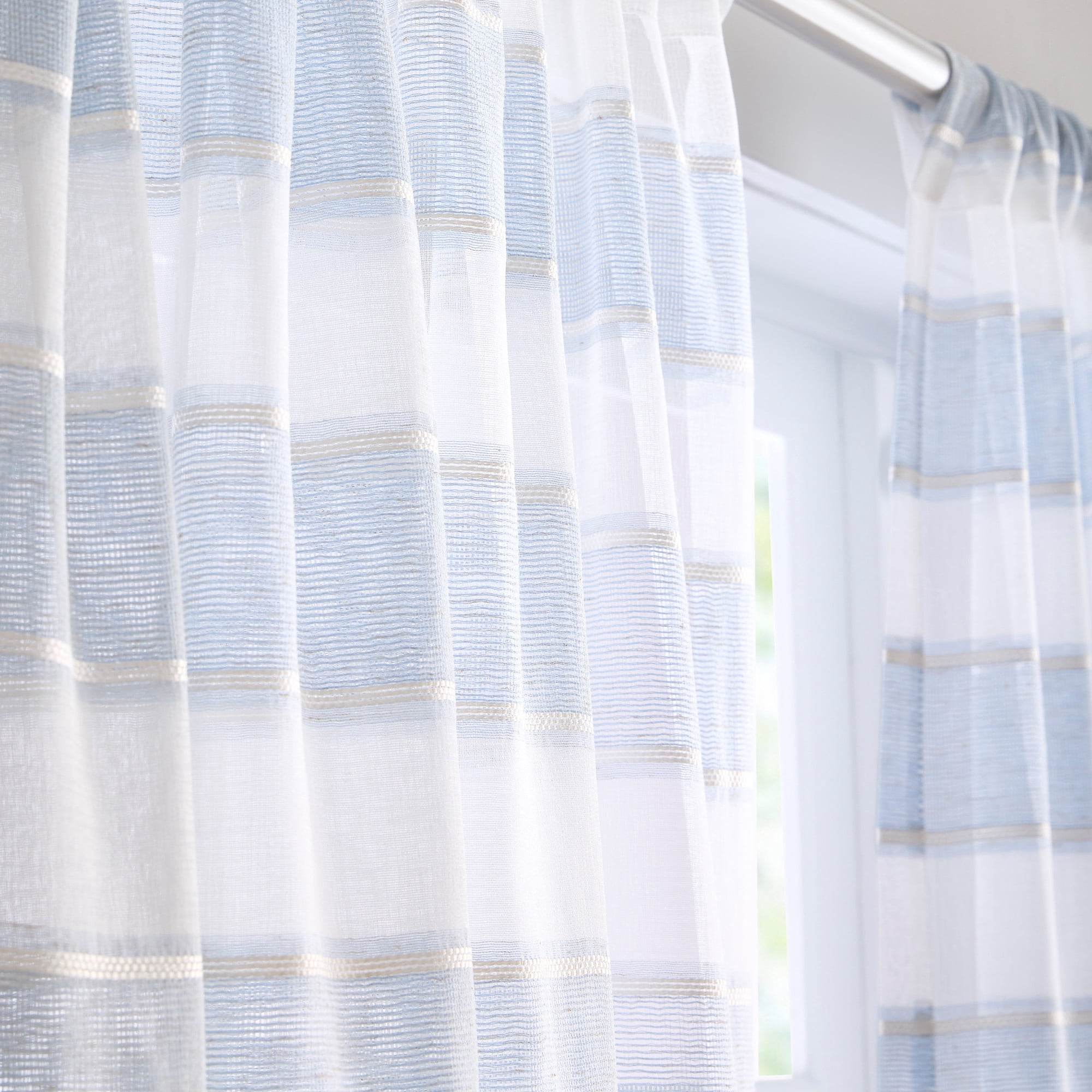 Curtainworks Harbor Curtain Panel Pair Chambray Blue, Pole Top, Sheer, Indoor, 50" x 63", Adult