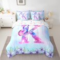 thumbnail image 2 of Manfei Initial K Letter Twin Bedding Sets 7-Piece for Teens, Magic Butterfly Animal Bedding Comforter Set, Cartoon Dreamy Floral Reversible Sheet Sets, Luxury Bedroom Decor, 2 of 7