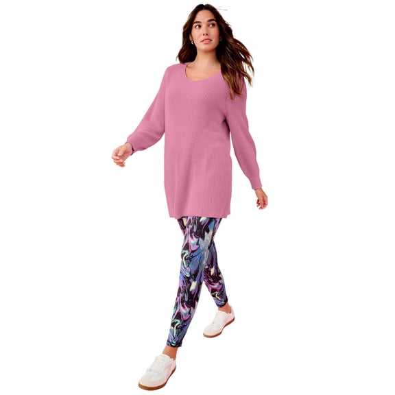 Roaman's Women's Plus Size Shaker-Knit V-Neck Sweater