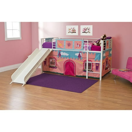 Girls Princess Castle Twin Loft Bed With Slide White