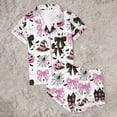 thumbnail image 2 of Halloween Silk Pajamas Women Elegant White Bow Print Pajama Set with Lapel Short Sleeve Top and Matching Shorts for Everyday Comfort Pink S, 2 of 9