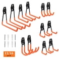 thumbnail image 2 of Upgraded Heavy Duty Garage Hooks, Wall Mount Double Utility Hooks, Mop Broom Holders & Tool Hangers for Garden Tools, Ladders, Bikes, Orange, 12/16 Packs Garage Storage, 2 of 9