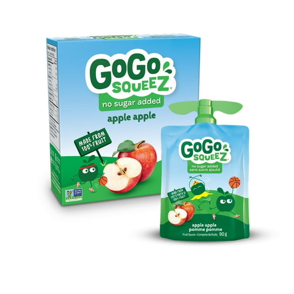 Compote de fruits GoGo squeeZ, pomme pomme, sans sucre ajouté. 90 g par gourde, emballage de 4 4 gourdes x 90 g (360 g)