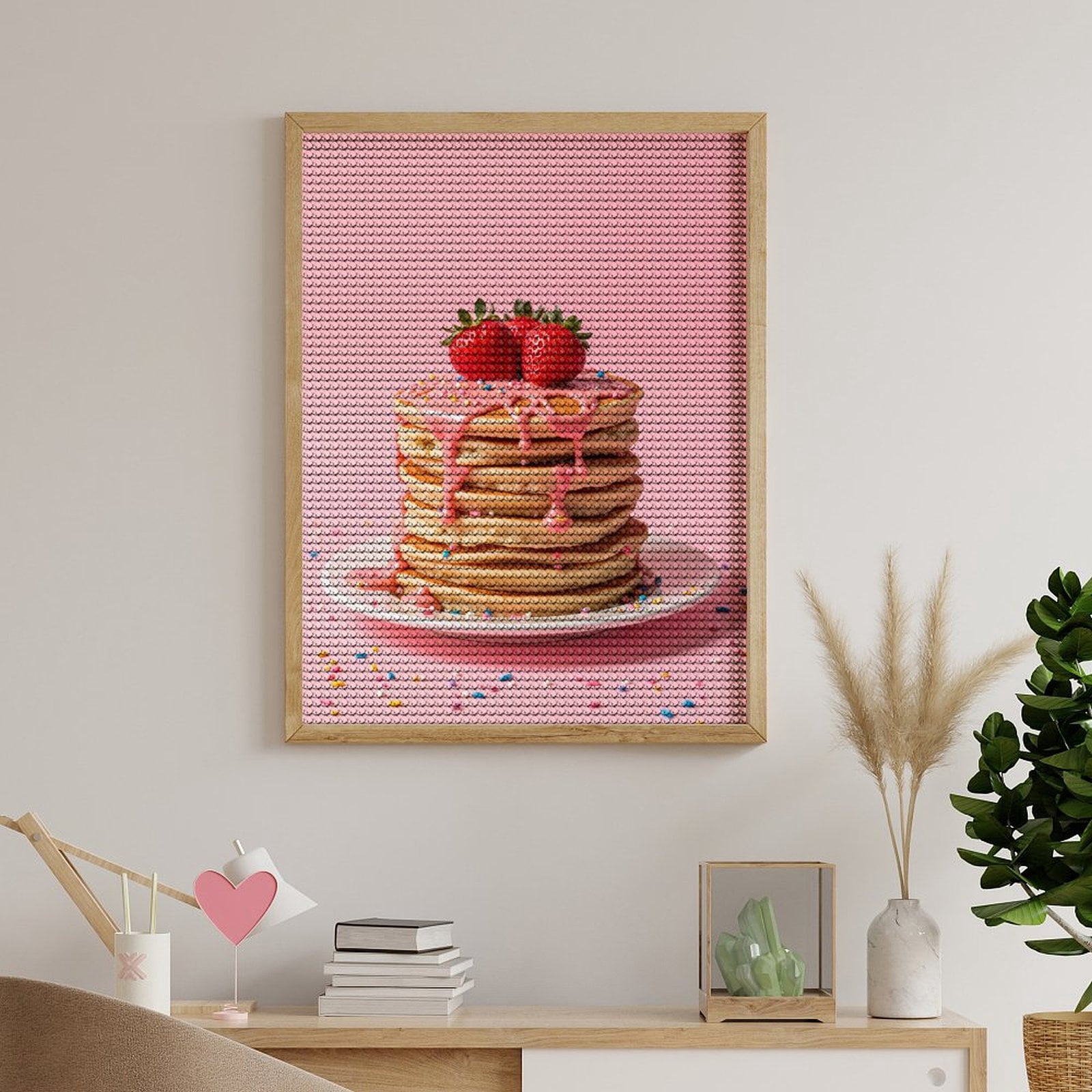 Diamond Art Kits for Adults, Strawberry Pancakes Pink Drizzle 5D Diamond Painting Kits for Adults Beginners, DIY Full Drill Diamond Painting, Gem Art and Crafts 12x16