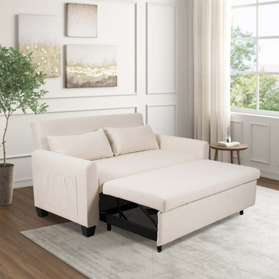 Liangfu 60 inch Convertible Sofa Bed with Adjustable Backrest, Pull - Out Design & Side Storage, Ideal for Multi - Space Use for Living Room, Bedroom, Study White