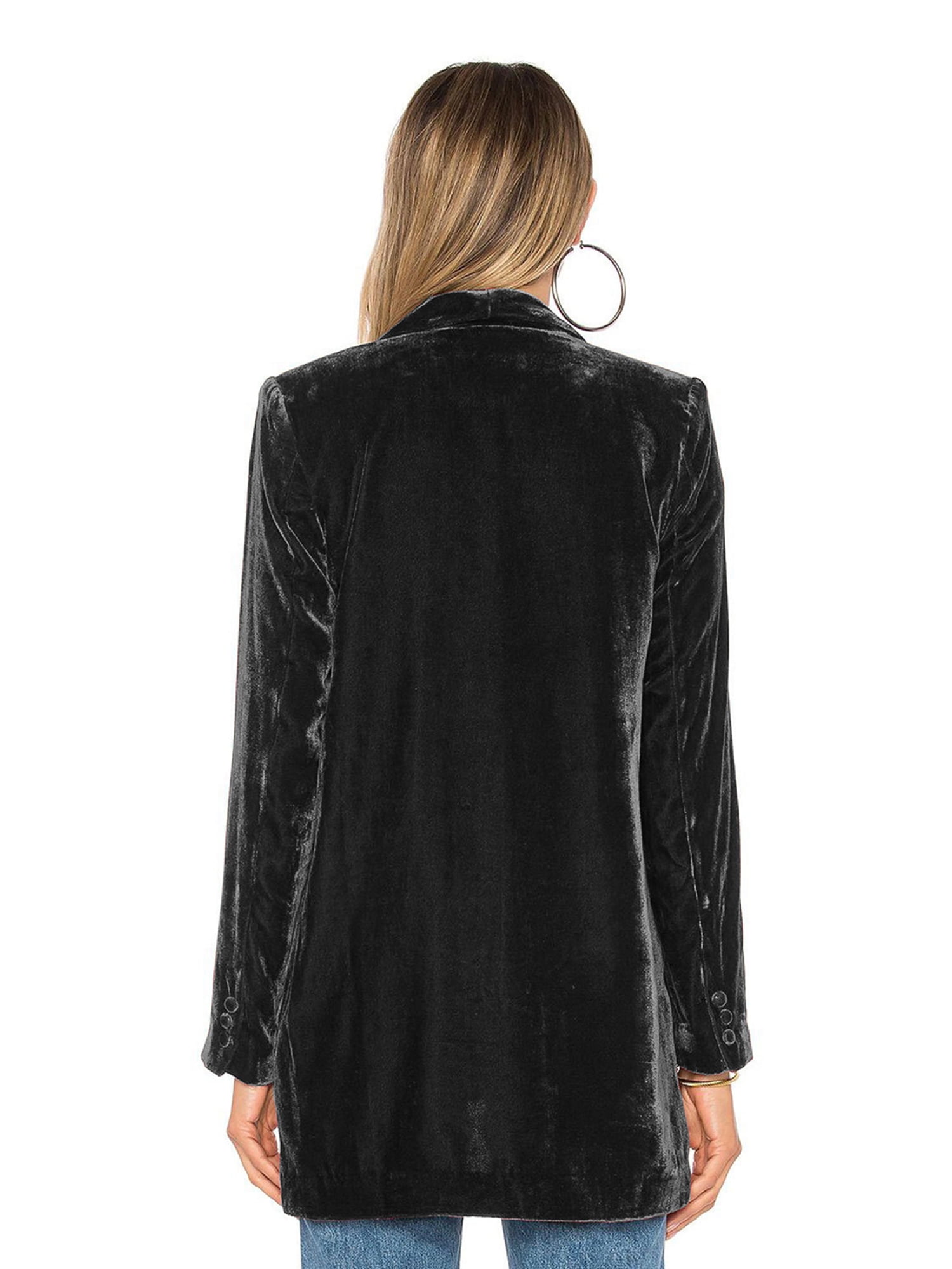 N / A Womens Velvet Long Sleeve Pocket Casual Open Front Lapel Collar Cardigan Outwear Long Velvet Blazers Coat Casual Jackets