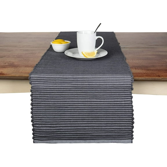 Table Runner Cotton Farmhouse Boho 14 in x 72 in, Table Décor for Kitchen or Dining, Gray Cloth Woven Ribbed Table Runners, Oeko-Tex Cotton