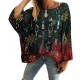 thumbnail image 2 of Women's Christmas Print Knitted Sweater Cardigan for Fall and Winter, Festive and Cozy, Ideal as Christmas Sweaters for Women and Christmas Gifts,Dark Green,Size 2XL, 2 of 5