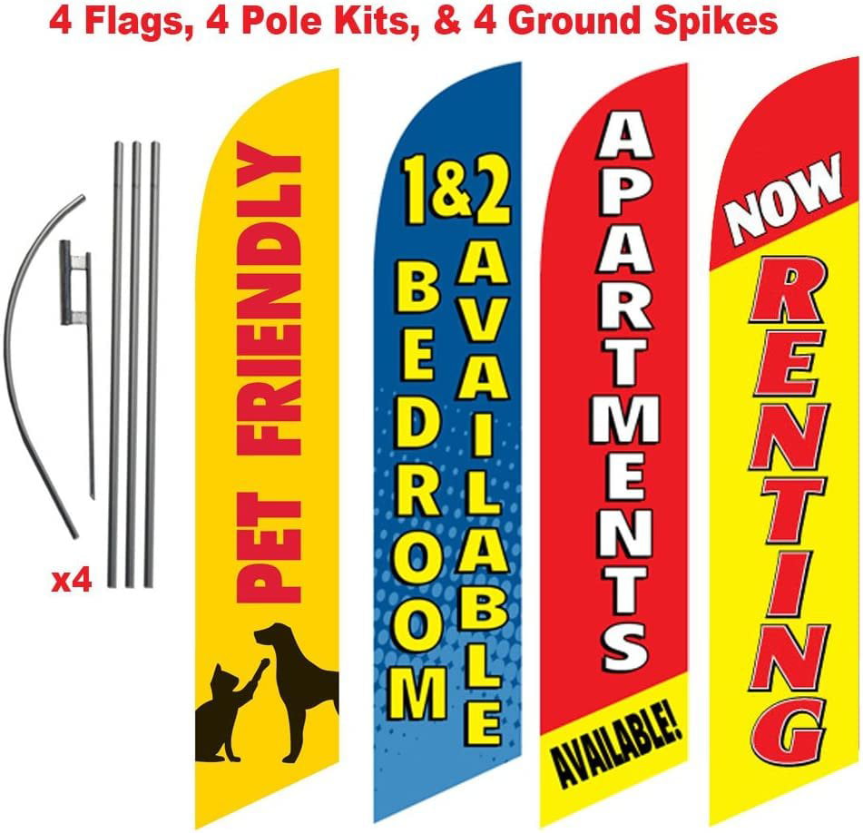 Now Leasing Apartment Now Available Standard Size Swooper Feather Flag Sign with Full Assembly Pole and Ground Spike Pk of 2 