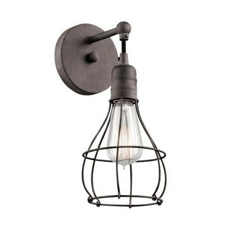 Kichler Industrial Cage Traditional Dimmable Wall Sconce, Indoor, Weathered Zinc Housing, 120 V, 1 Lamp, 100 W