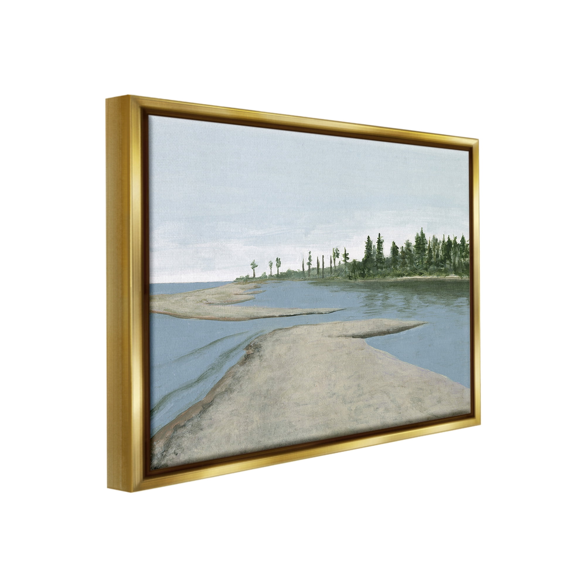 Stupell Industries Lake Waterfront Scenery Landscape Painting Gold Floater Framed Canvas Art Print Wall Art, 31 x 25