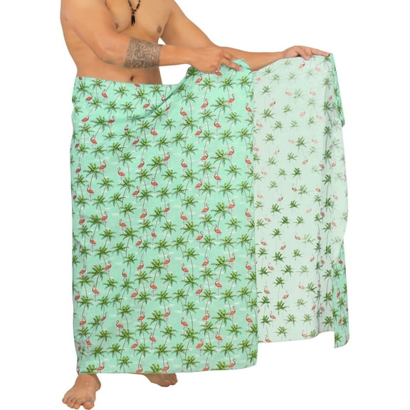 LA LEELA Men's Beach Swimsuits Wrap Sarong Swim Trunk Cover Up Cotton Linen Effect Sulu Lava Lava Wrap For Men One Size Shamrock, Flamingo Summer Vacation