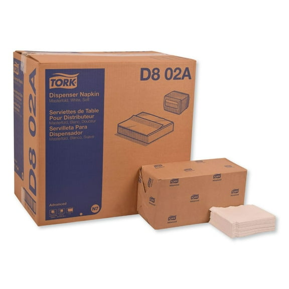 Tork Advanced Soft Masterfold Dispenser Napkins, 1-Ply,12x17,Bag-Pack, White, 6000/Ct