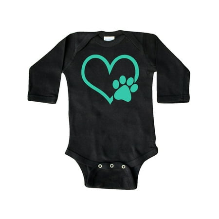 

Inktastic Teal Heart With Paw Print Gift Baby Boy or Baby Girl Long Sleeve Bodysuit