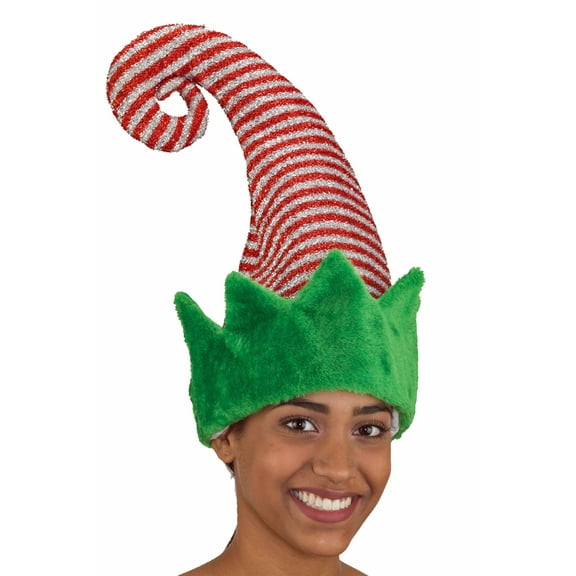 Christmas Elf Red Green Striped Sparkly Hat Bell Santa's Helper Costume Accessory