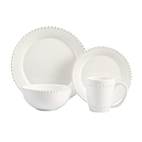 American Atelier Ensembles de Vaisselle Ronds / Assiettes de Cuisine Blanches, Bols et Tasses / Collection de Perles Bianca 16 Pcs / Lave-Vaisselle et Micro-Ondes Sûrs / Ser