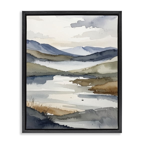 Stupell Industries Contemporary Flow Of Water Pond Black Floating Frame Canvas Art, 17 x 21, by Alonza Saunders