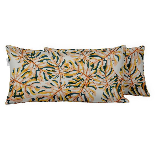 VargottamIndoor/OutdoorPolyester FabricLumbarPillowCover,All-Weather Waterproof Rectangular Cushion Case for Patio Furniture,16" x 24"Set of 2 -Tropical-82