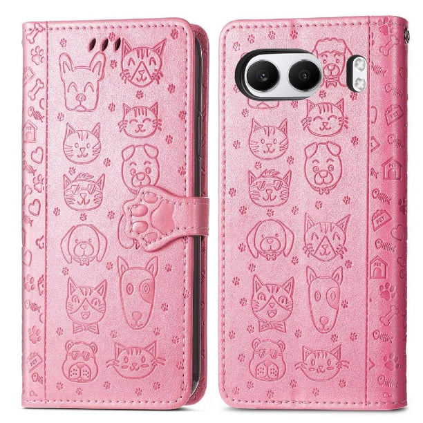 Funda Cartera FOXDOCK para OnePlus Nord 4 , Flip PU con Relieve de Gatos y Perros, Tarjetero y Soporte