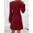 thumbnail image 3 of SOMER Women Dresses Plain Casual Long Sleeve Dress V Neck A-Line Pullover Wedding Guest Midi Dress for Fall Winter and Spring, 3 of 9