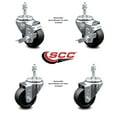 thumbnail image 2 of 3.5 Inch SS Soft Rubber Wheel Swivel 3/8 Inch Threaded Stem Caster Set 2 Brake, 2 of 2