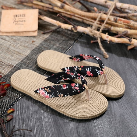 

New Super Hot Women‘s Sandals and Slippers Summer Grass -bottomed -heeled Beach Flip-flops Women‘s Outer Wear Clip Flip-Flops