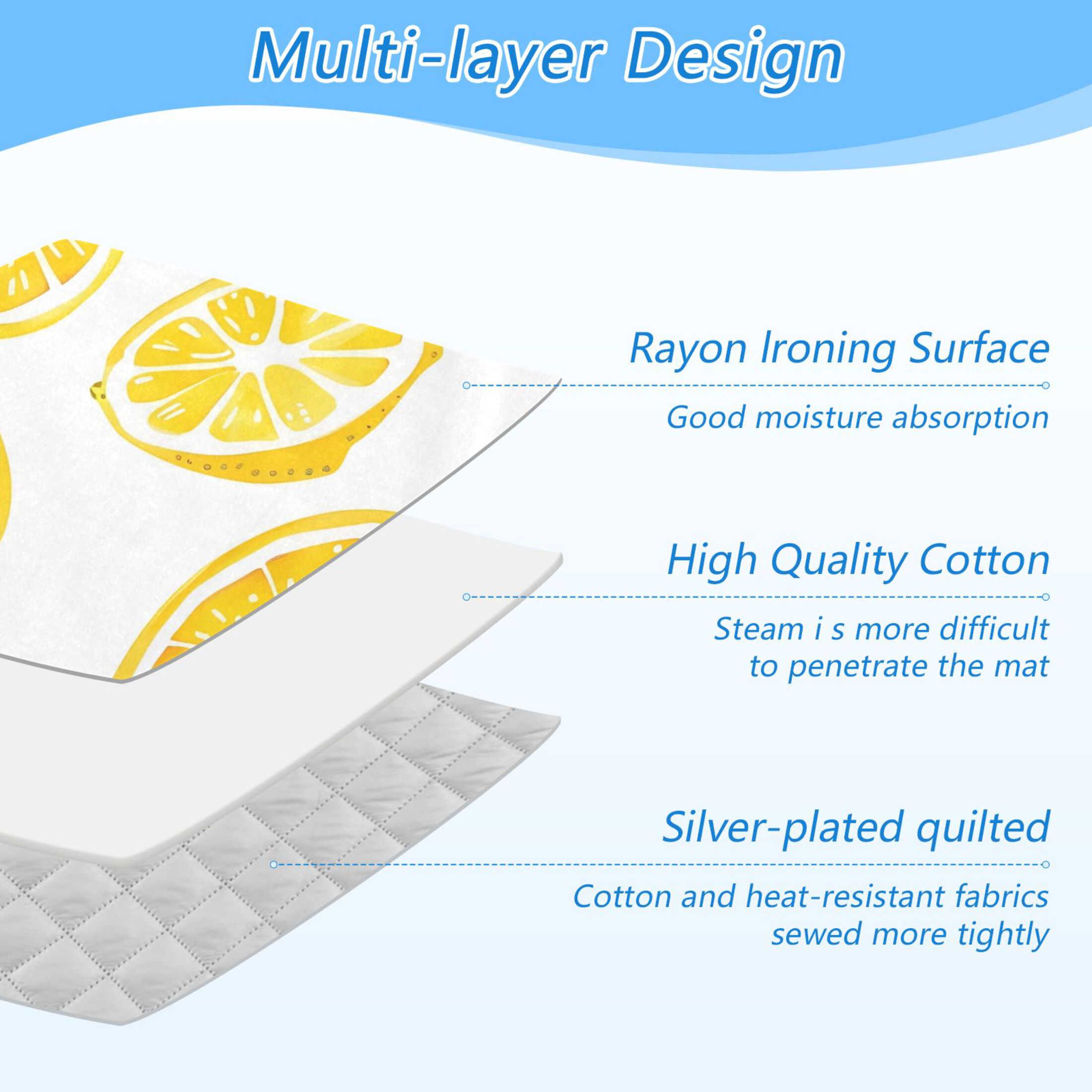 Lemon Slices with Leaves Ironing Mat Blanket Portable Travel Ironing Pad Heat Resistant Pad 47.2" x 27.6”