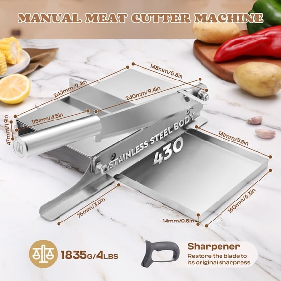 Biltong Slicer Manual Meat  with Scale - Stainless Steel Cutting Machine Hand   Slicer for Salami, Ham, Bacon, Vegetables, Deli, Ginseng, Fish (KD0270)