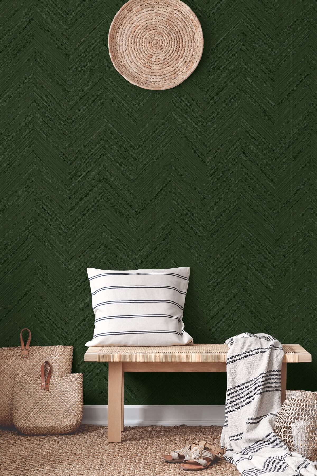 NextWall Green Chevron Stripe Peel and Stick Wallpaper