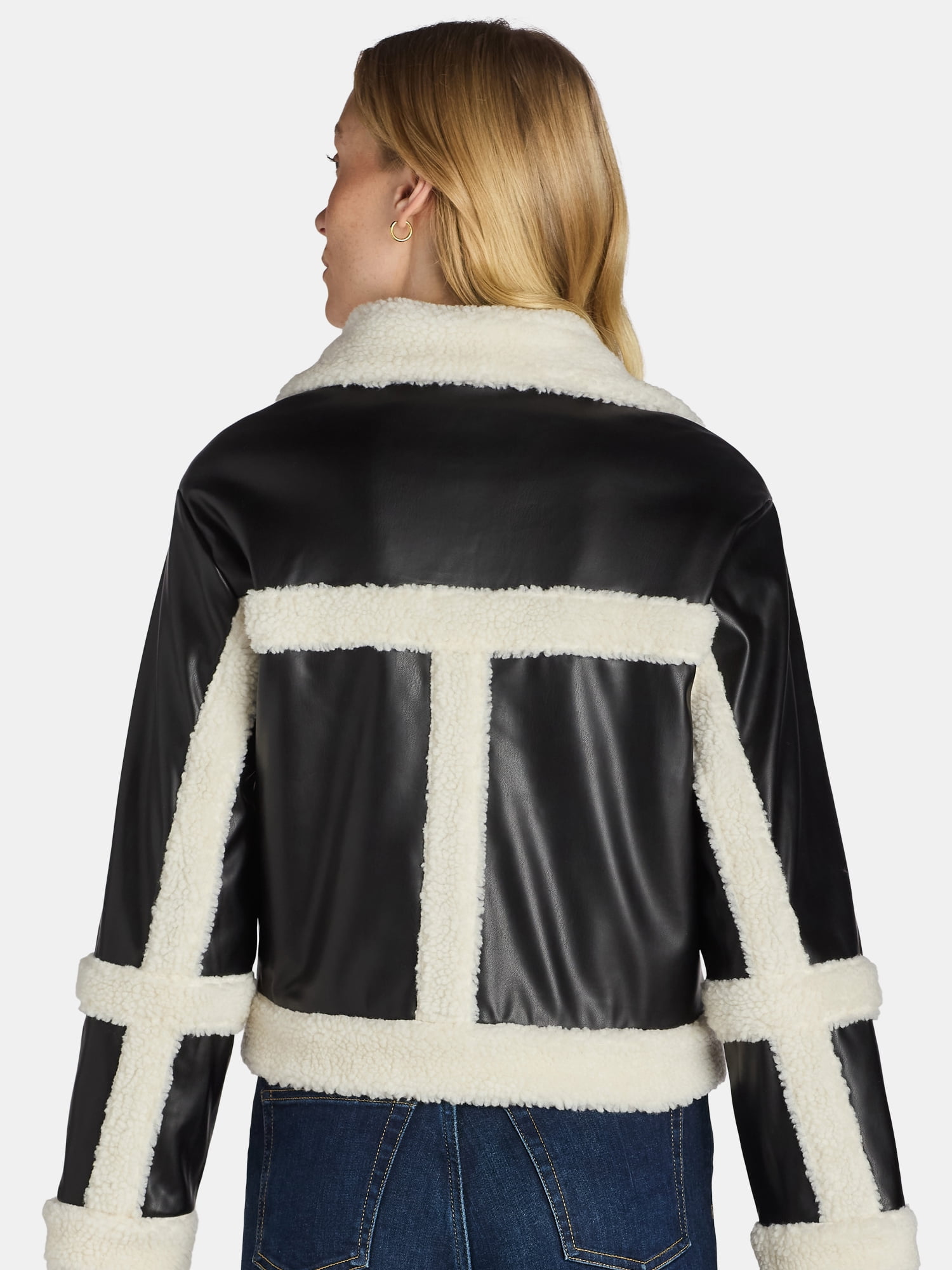 Madden NYC Women's and Women's Plus Faux Shearling Moto Jacket