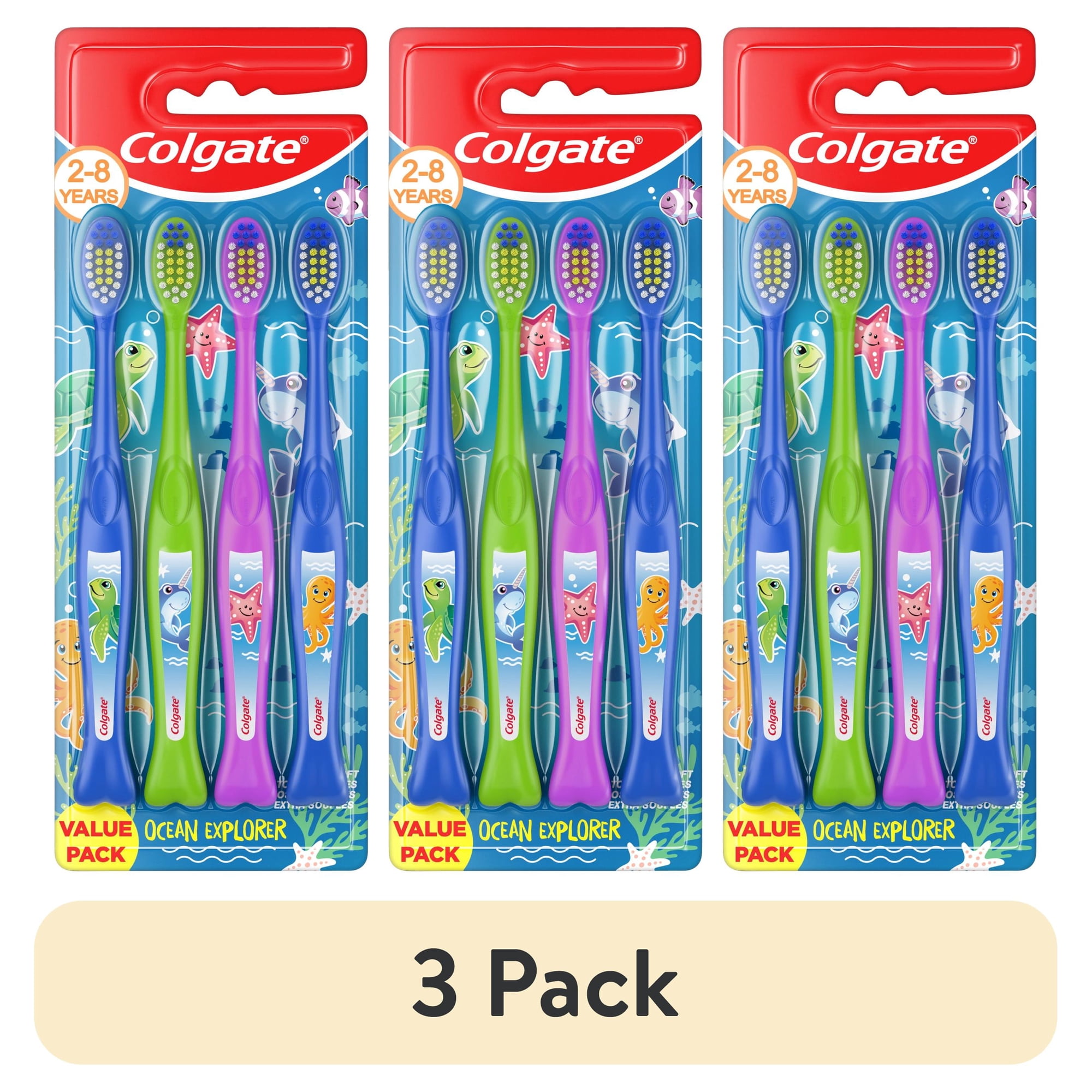 (3 pack) Colgate Ocean Explorer Extra Soft Kids Toothbrush Pack, 4 Count
