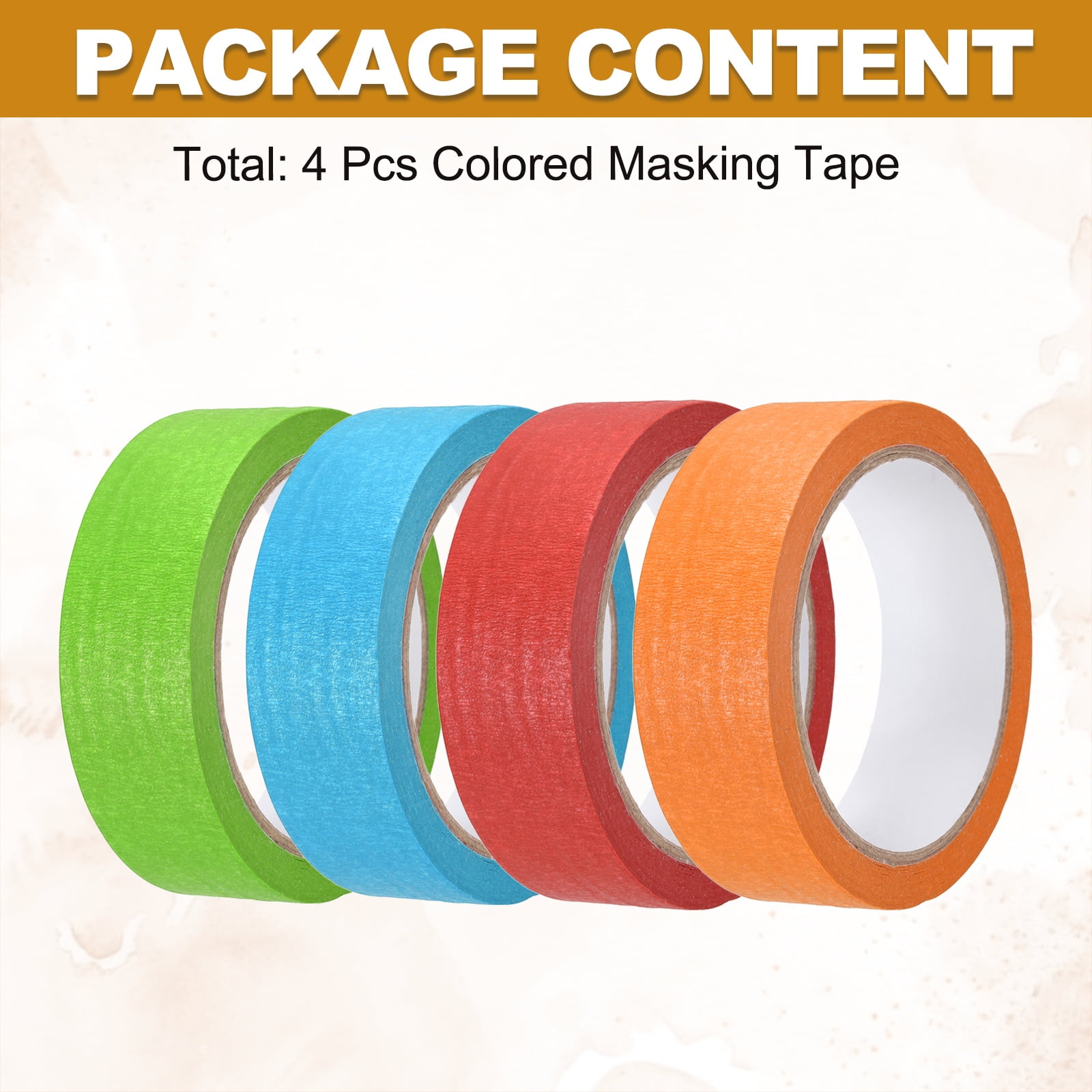 4pcs 1-3/16" x 22 Yard Colored Masking Tape, Red Orange Blue Green