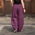 thumbnail image 6 of Endives Women's Cotton Linen Pants Loose Wide Leg Pant Baggy Fashion Pants Trousers Bloomers Dark Purple, 6 of 7