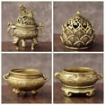 thumbnail image 4 of Craft Cense Stick Holder Desktop Ornaments Incense Burner Hollow Lotus Mini Qilin Head Retro Brass Censer TYPE 6, 4 of 8
